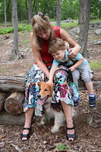 Mommy guiding Indy petting a very happy Pinball. Photo credit, Auntie Jill