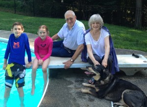Grandparents, Bandit and two of the seven grandkids! 